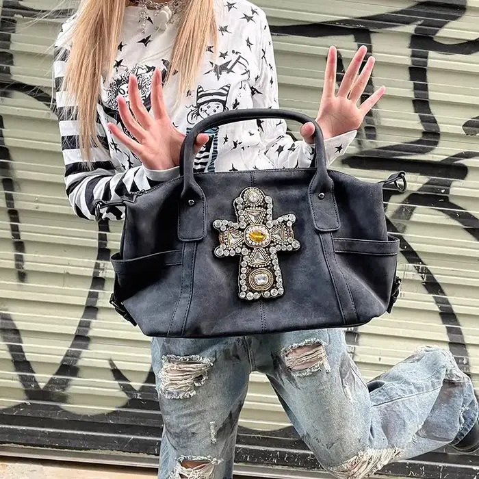 JIAERDI Vintage sous-culture croix fourre-tout sac à bandoulière femmes filles chaudes grande capacité Y2k sac à main dames Harajuku automne portefeuille nouveau