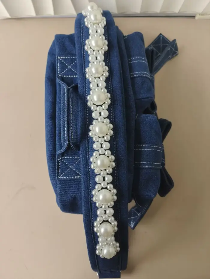 Perle Bow Sac à bandoulière Vintage Denim Sac Femme grande capacité Crossbady Bolsos Mujer japon coréen sacs