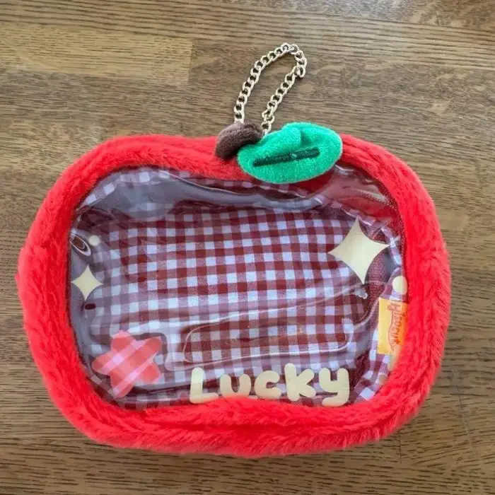 Dessin animé étoile pomme en peluche sac de rangement pendentif mignon porte-monnaie pochette porte-clés portefeuille Transparent clair Mini sac de rangement organisateur