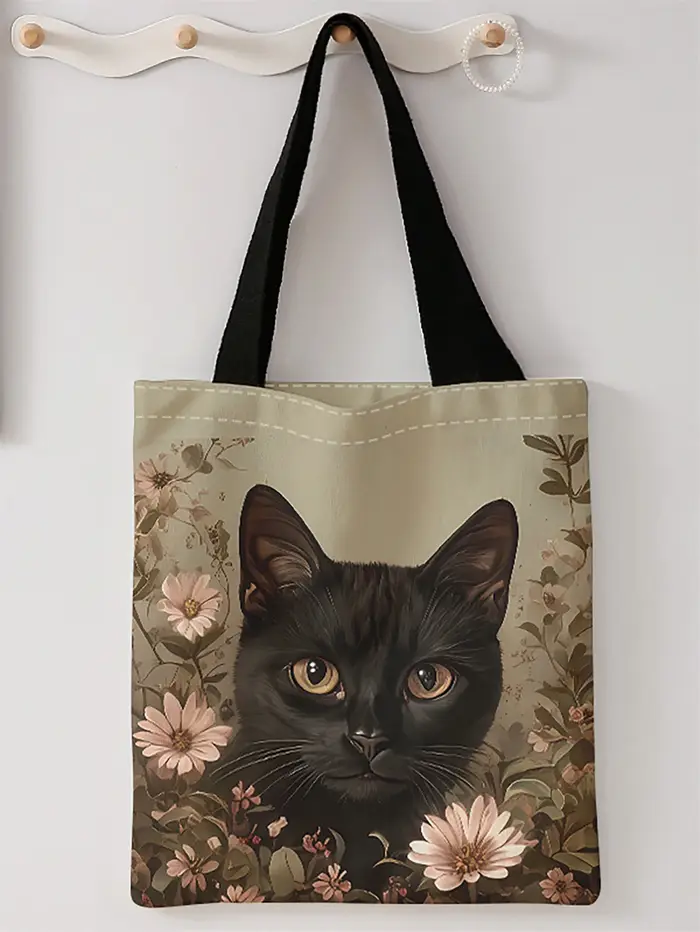 Sac à main décontracté imprimé motif chat noir