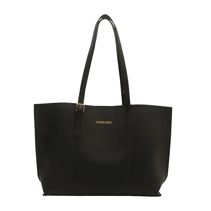 Sac fourre-tout en cuir noir avec pochette