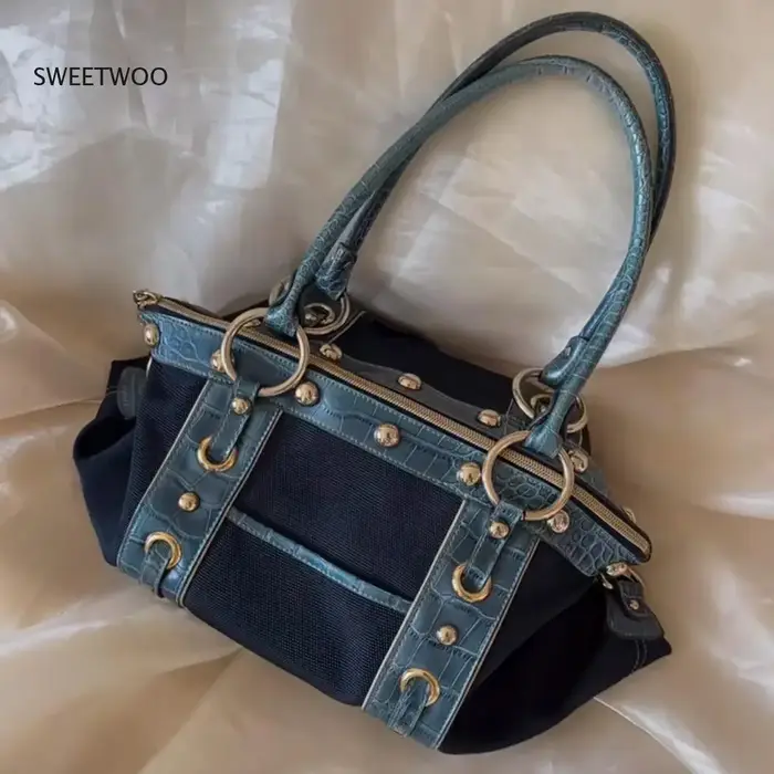 Sac Boston vintage pour femme avec rivets