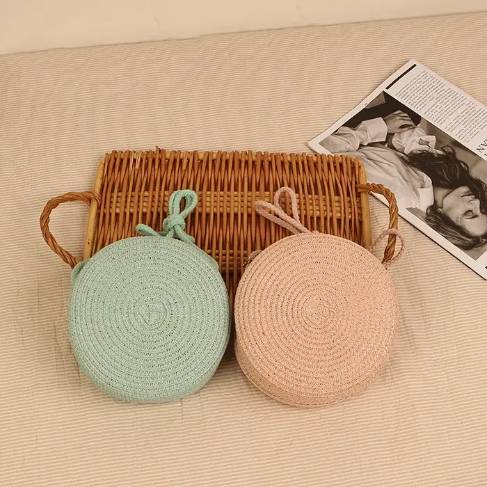 Sac de paille rond d'été pour femmes