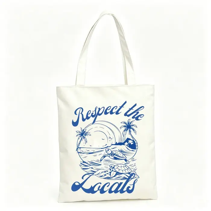 Sac fourre-tout en toile pour femme avec motif naturel, tortue et palmier, idéal pour les sorties à 