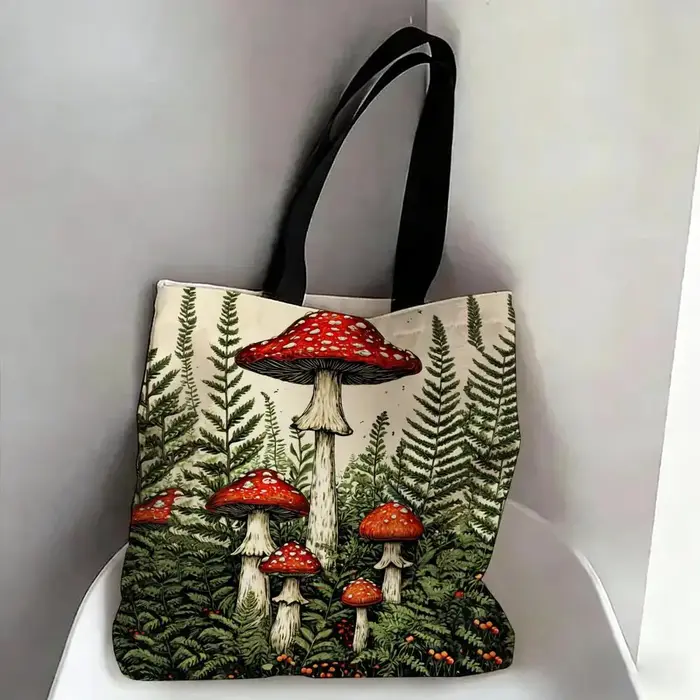 Sacs de rangement à motif champignon, sacs fourre-tout à bandoulière en toile imprimée double face, sacs de shopping tendance, sacs écologiques, sacs cadeaux