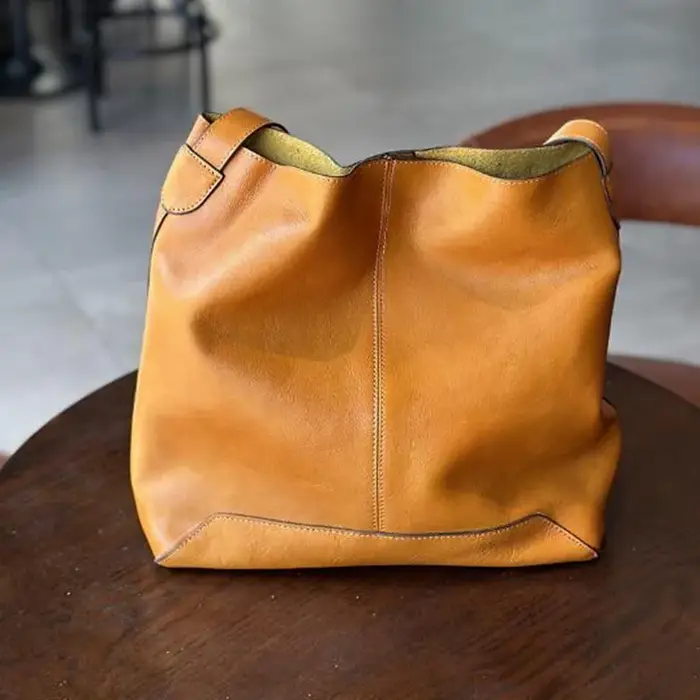 Sac seau coréen en cuir de vache pour femme