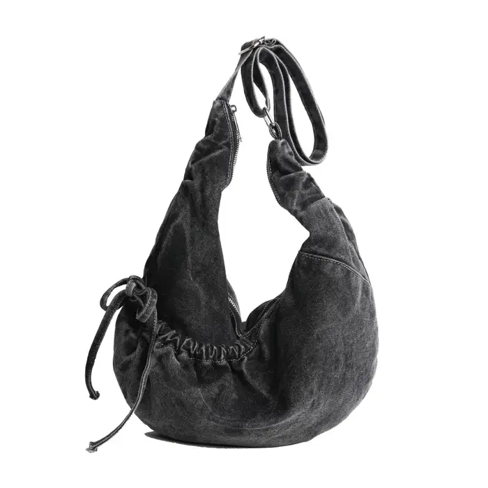 Sac hobo en jean délavé pour femme, grande capacité, sac bandoulière à cordon, sac à bandoulière déc