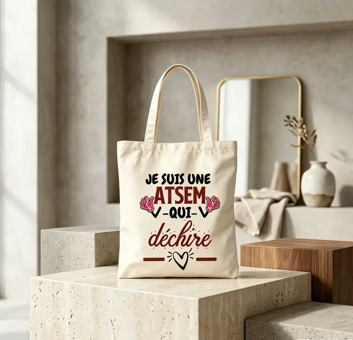 Sac fourre-tout au design ATSEM inspiré de l'école française - Sacs de courses durables en polyester avec bandoulière