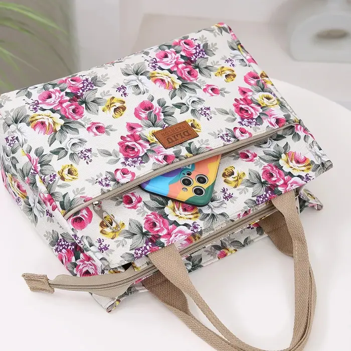 Sac de Shopping en toile à fleurs pour femmes
