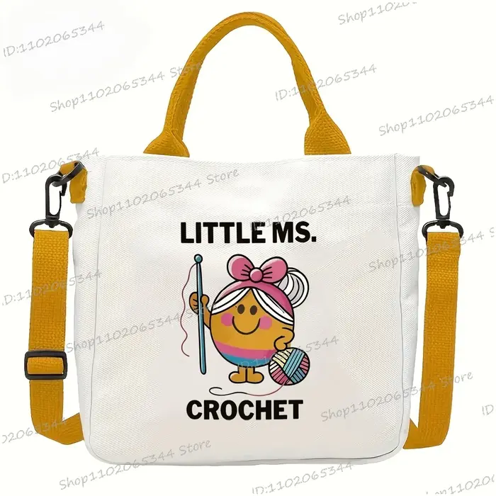 Sac à bandoulière imprimé «LITTLE MS. CROCHET» pour femmes, sac à bandoulière à motif de lettrage au