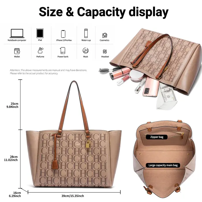 C-H femme sac fourre-tout marron kaki grande capacité sac à main femmes sacs de rangement de transport