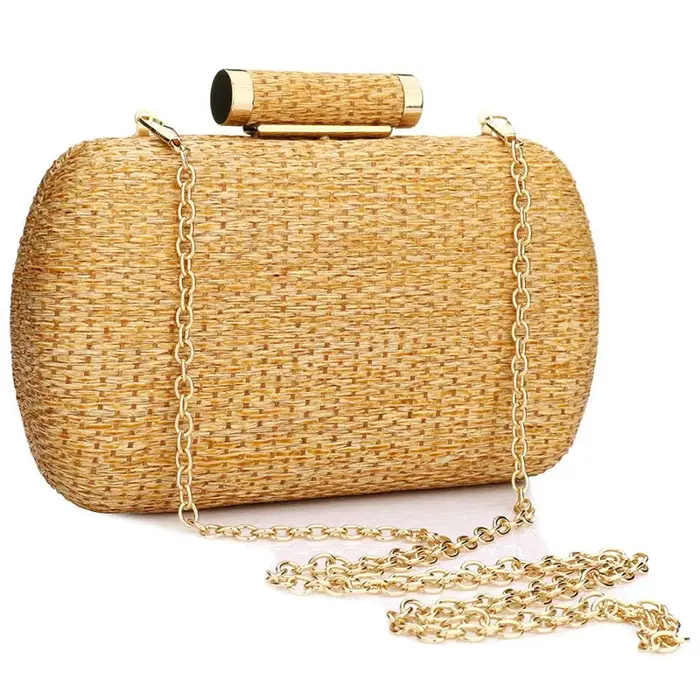 Pochette en paille pour femmes, sac à main de soirée en paille bien rangé à la main, fête de mariage