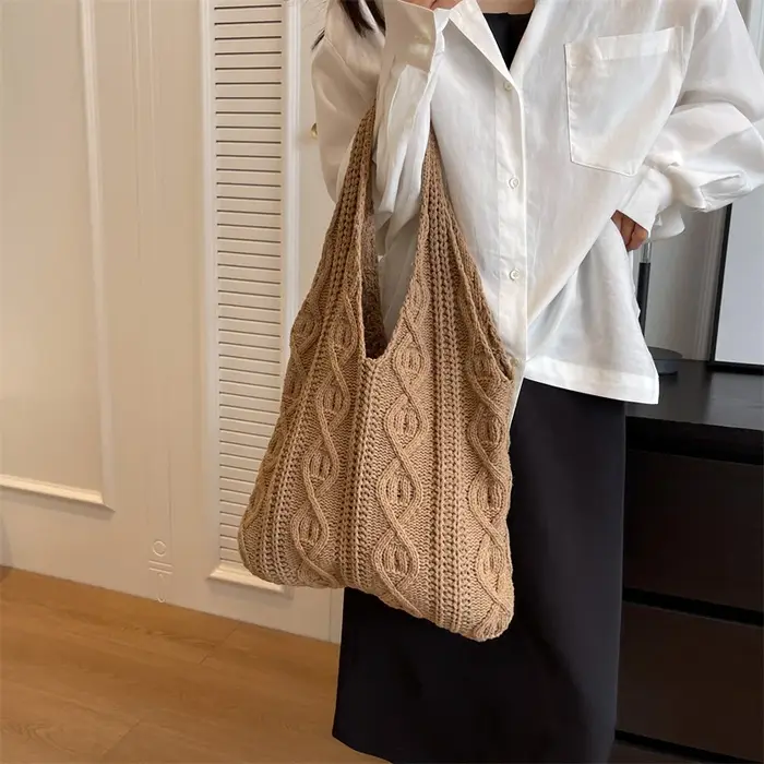 Sac de Shopping à bandoulière tricoté en laine pour femmes