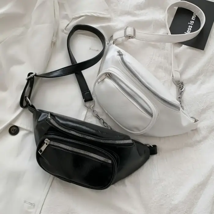 Sacs banane en PU, sac de poitrine en cuir PU de couleur unie pour femme