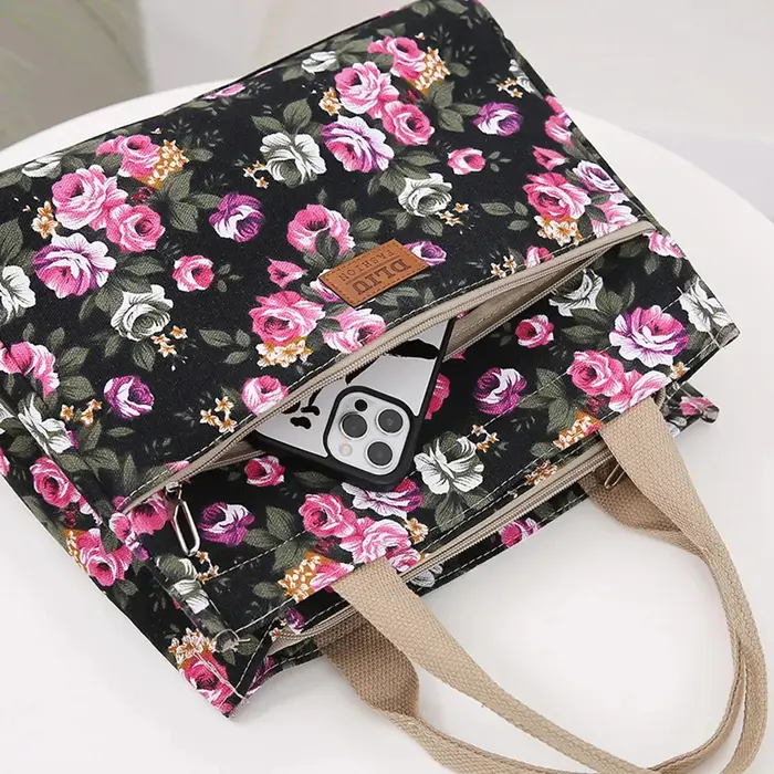 Sac de Shopping en toile à fleurs pour femmes
