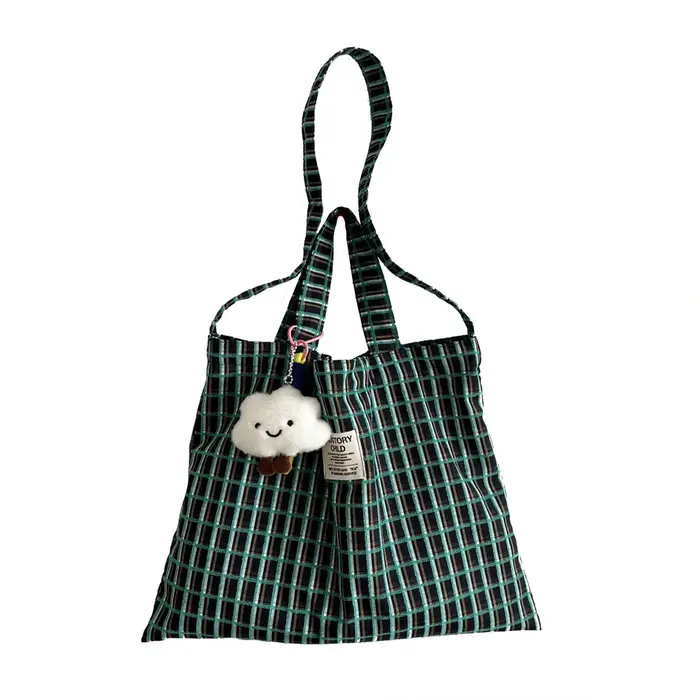Sac en toile jacquard vert à carreaux color block
