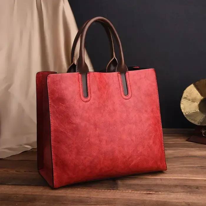 Vintage huile peau cuir grand fourre-tout décontracté femmes sacs de haute qualité