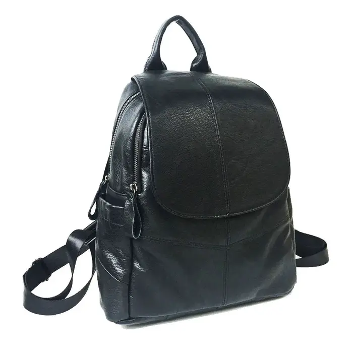 Sac à dos en cuir véritable antivol pour femme, cuir de vachette noir, sac de voyage décontracté pou