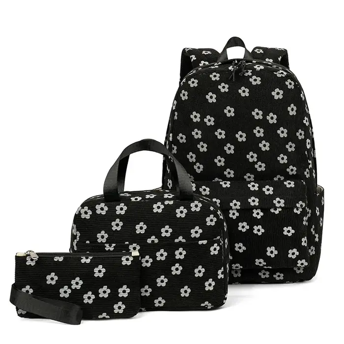 Velours côtelé 3Pecs/ensemble sacs d'école pour adolescents collège style sac à dos femme filles couleur unie femmes
