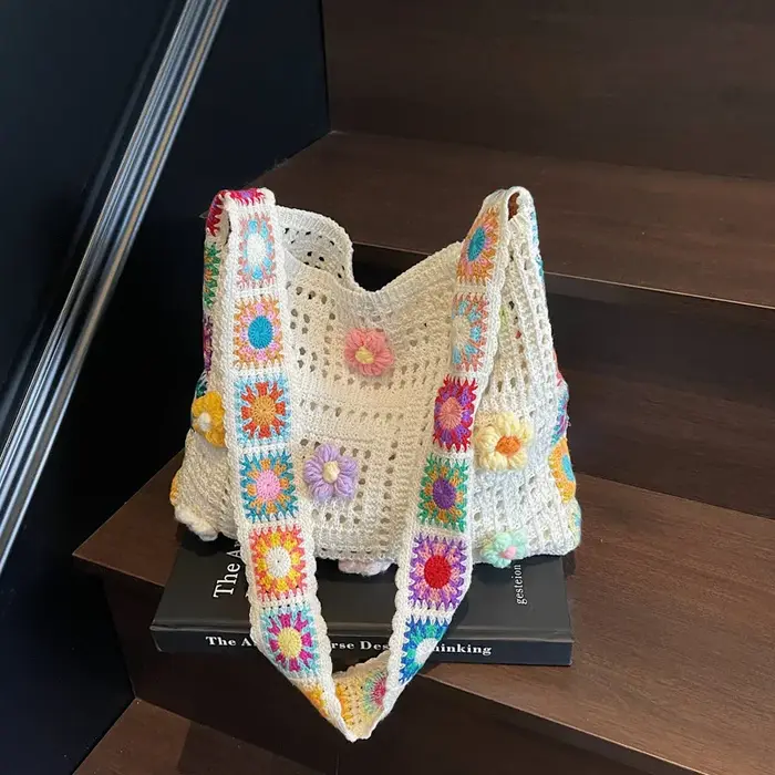 Sacs à main tricotés grande capacité été plage tissé sac à bandoulière filles fourre-tout Shopper sac femmes Boho Crochet sac fleurs de créateur