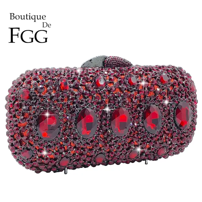Boutique de FGG Pochette en strass bordeaux pour femme