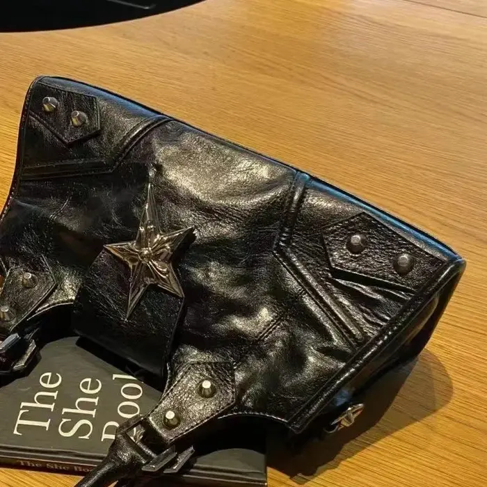 Sac fourre-tout noir étoile gothique coréenne pour femme, sac à main fille Y2K, sacs à main initiés, esthétique vintage, nickel é, grunge punk, goth, E27