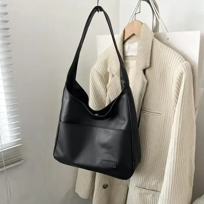Sac à bandoulière en cuir PU souple pour femme avec poche