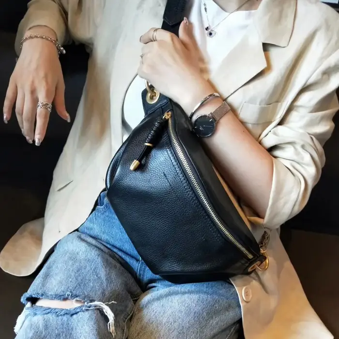BRIGGS – sac à bandoulière multifonctionnel en cuir véritable gaufré pour femmes, sacoche de poitrine, accessoire féminin à la mode