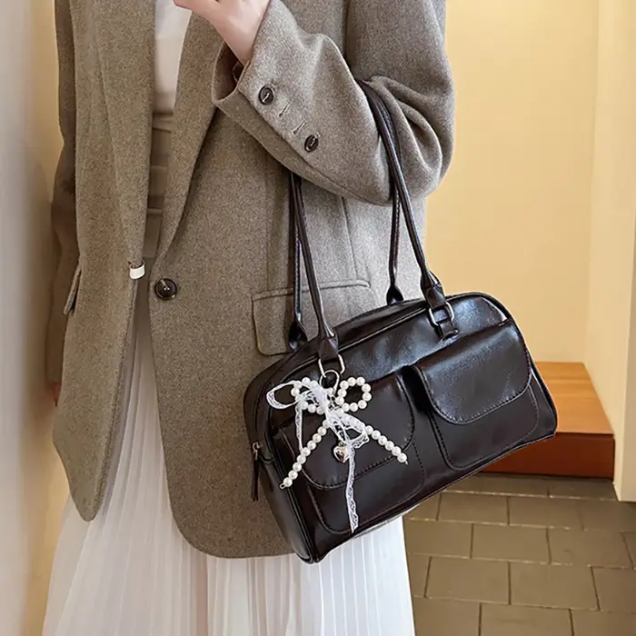Sac à main de Bowling marron de grande capacité pour femmes