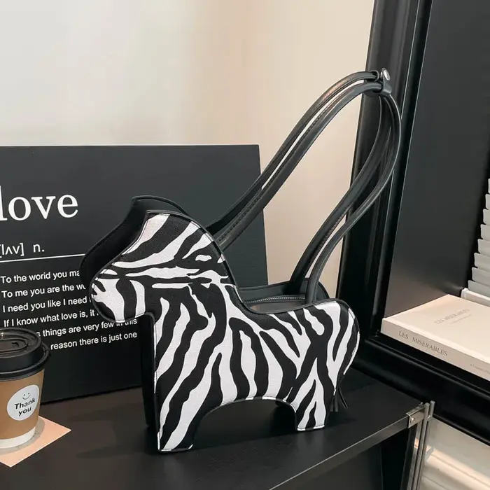 Sac à bandoulière à motif zèbre en cuir PU