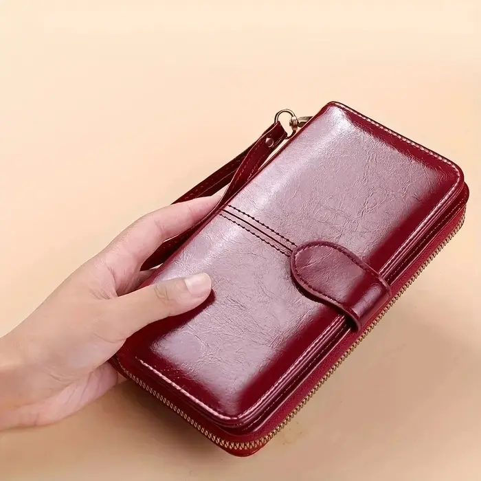 Femmes Vintage huile cire PU cuir pochette portefeuille femme grande capacité téléphone sac à main d