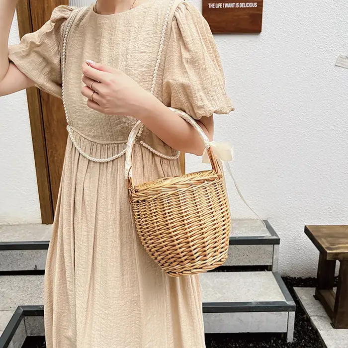 Meet You Trend Sac en rotin tissé à la main bohème été panier en osier sac