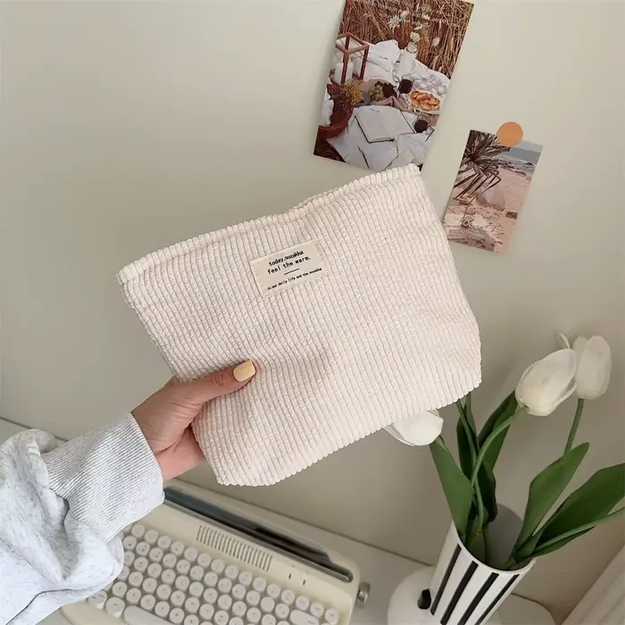 Sac à cosmétiques en velours côtelé rouge, trousse de maquillage Portable souple, organisateur de pr