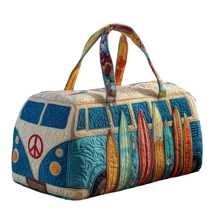 Sac de voyage matelassé en coton, style bohème hippie, sac de week-end imprimé champignons et grenou