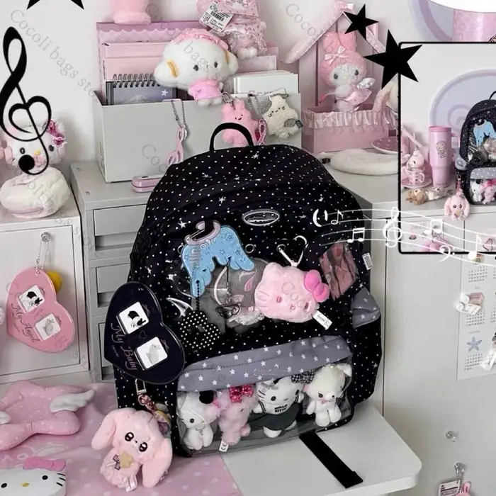 Kawaii sac à dos Ita sac imprimé sac d'école pour fille sacs à dos femme Itabag avec poche transparente sac