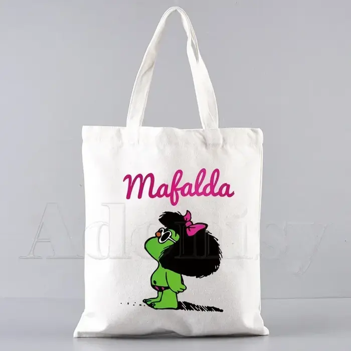 Mafalda – sac de shopping en toile pour femmes des années 90, avec poignée, fourre-tout écologique p