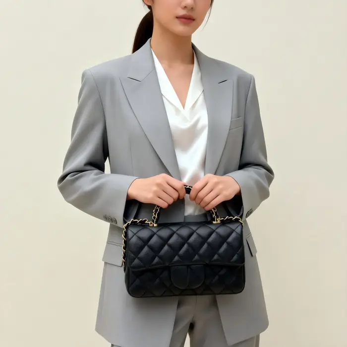 Sac à bandoulière en cuir véritable, un élégant sac à bandoulière matelassé en cuir véritable avec u