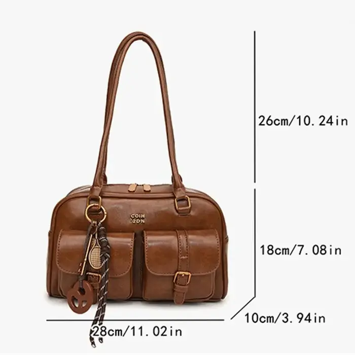 Sac à bandoulière rétro en cuir de couleur unie pour femmes