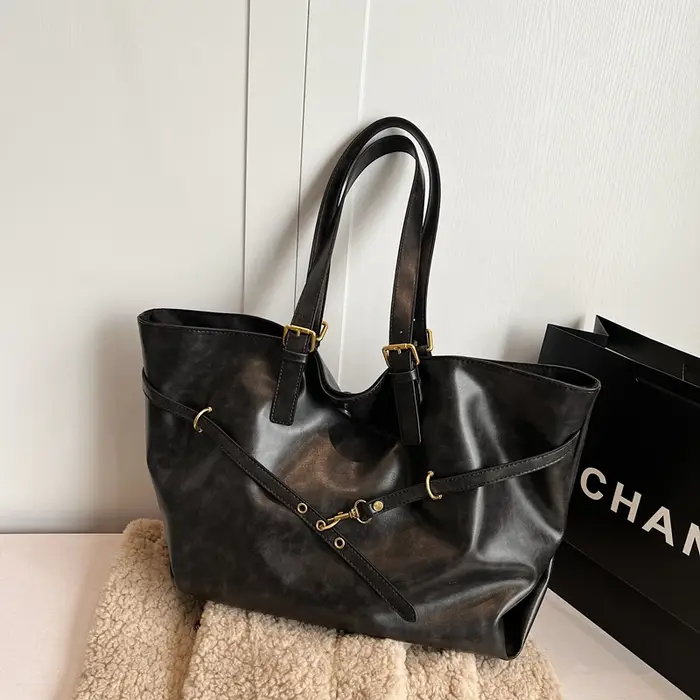 Sac fourre-tout vintage en cuir PU ciré à l'huile
