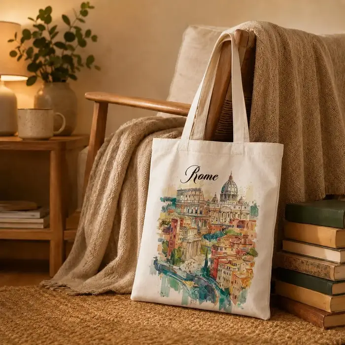 Sac fourre-tout en toile aquarelle Rome
