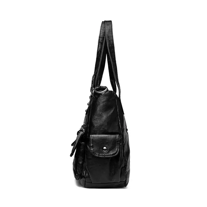 Sac fourre-tout à bandoulière en cuir lavé grande capacité pour femme