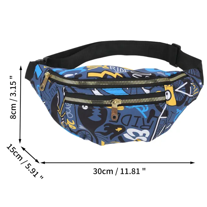 X Autohaux Sac banane imprimé mode rétro noir bleu 1 pièce