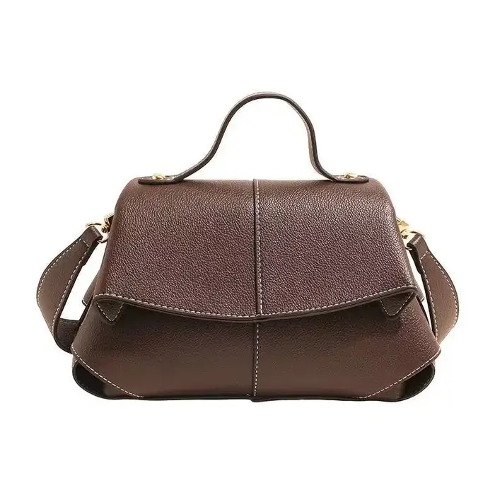 Sac à main en cuir souple grainé litchi marron pour femme