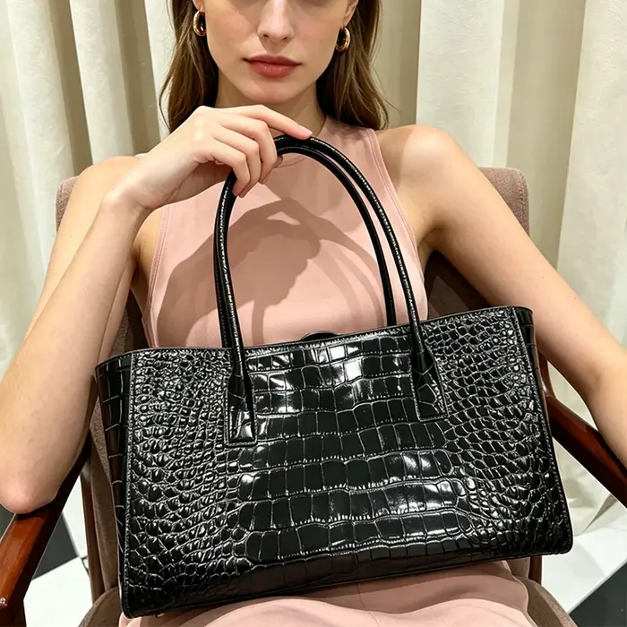 Sac en cuir imprimé crocodile de luxe
