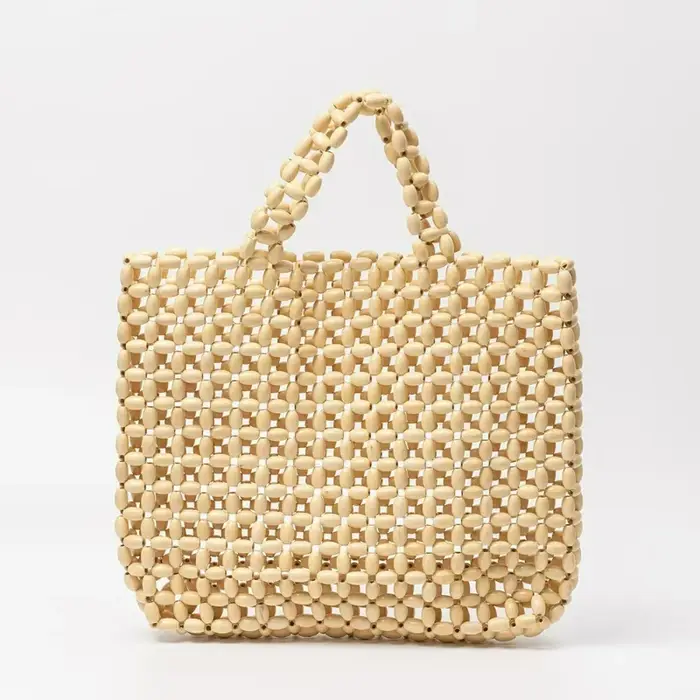 Sac à main rétro en perles de bois tissées à la main