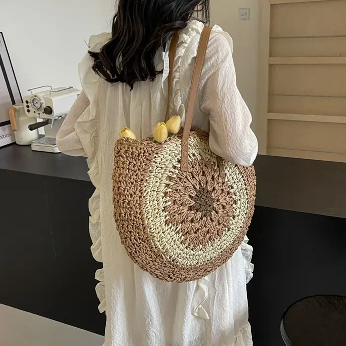 Sac à Main Rond en Paille pour Femme