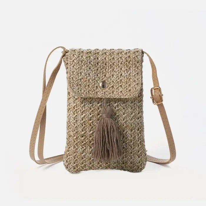 Nouveau sac bandoulière style bohème, petit sac carré, mini sac pour téléphone portable, beige kaki,