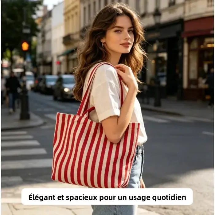 Sac fourre-tout en toile rayée coréenne 2026