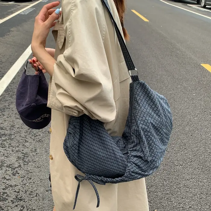 Sacs à bandoulière en Nylon à carreaux de grande capacité pour femmes