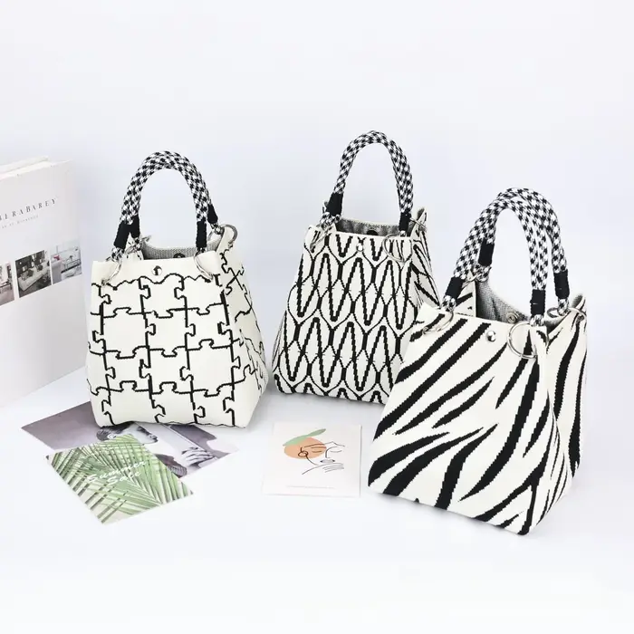 Style coréen tricoté corde noeud sac à main décontracté polyvalent petit sac en tissu sac de rangement femmes sac Macaron couleur broderie florale